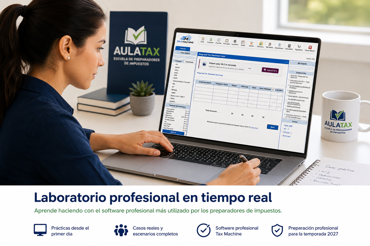 Laboratorio profesional de AulaTax con práctica en software profesional de preparación de impuestos
